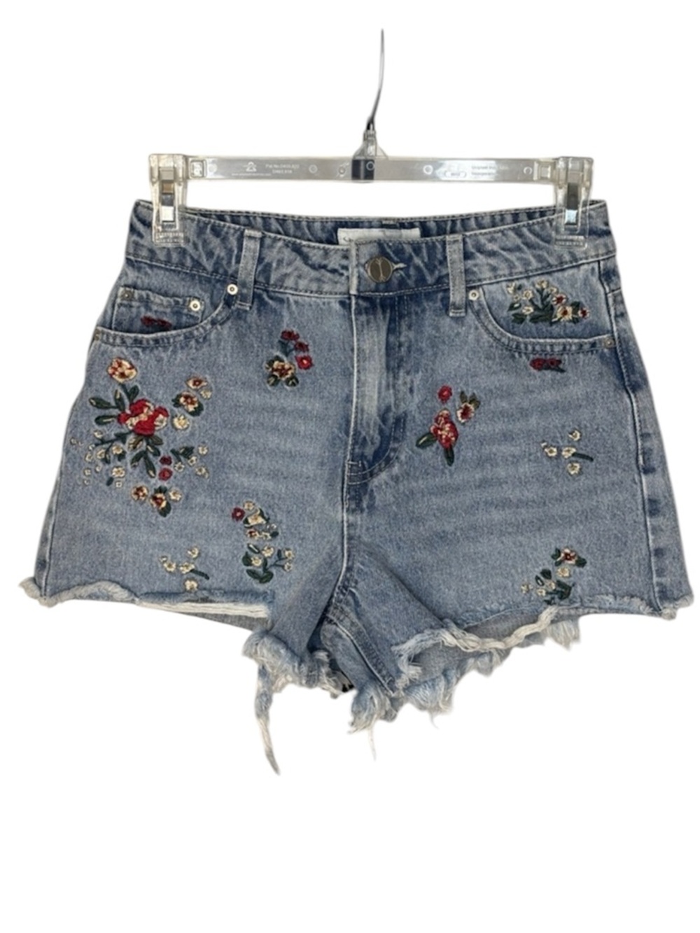 Ban•Jara Embroidered Distressed High Rise Denim Cutoff Shorts Floral Size 3/25